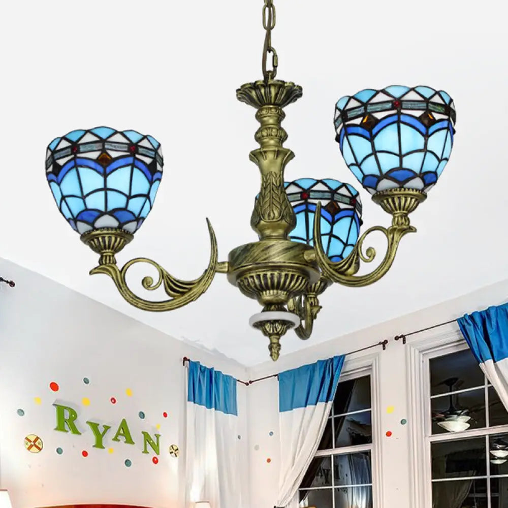 Victorian Blue Glass Chandelier: Curved Arm Suspension Lighting For Bedroom – 5/9/11 Lights 3 /