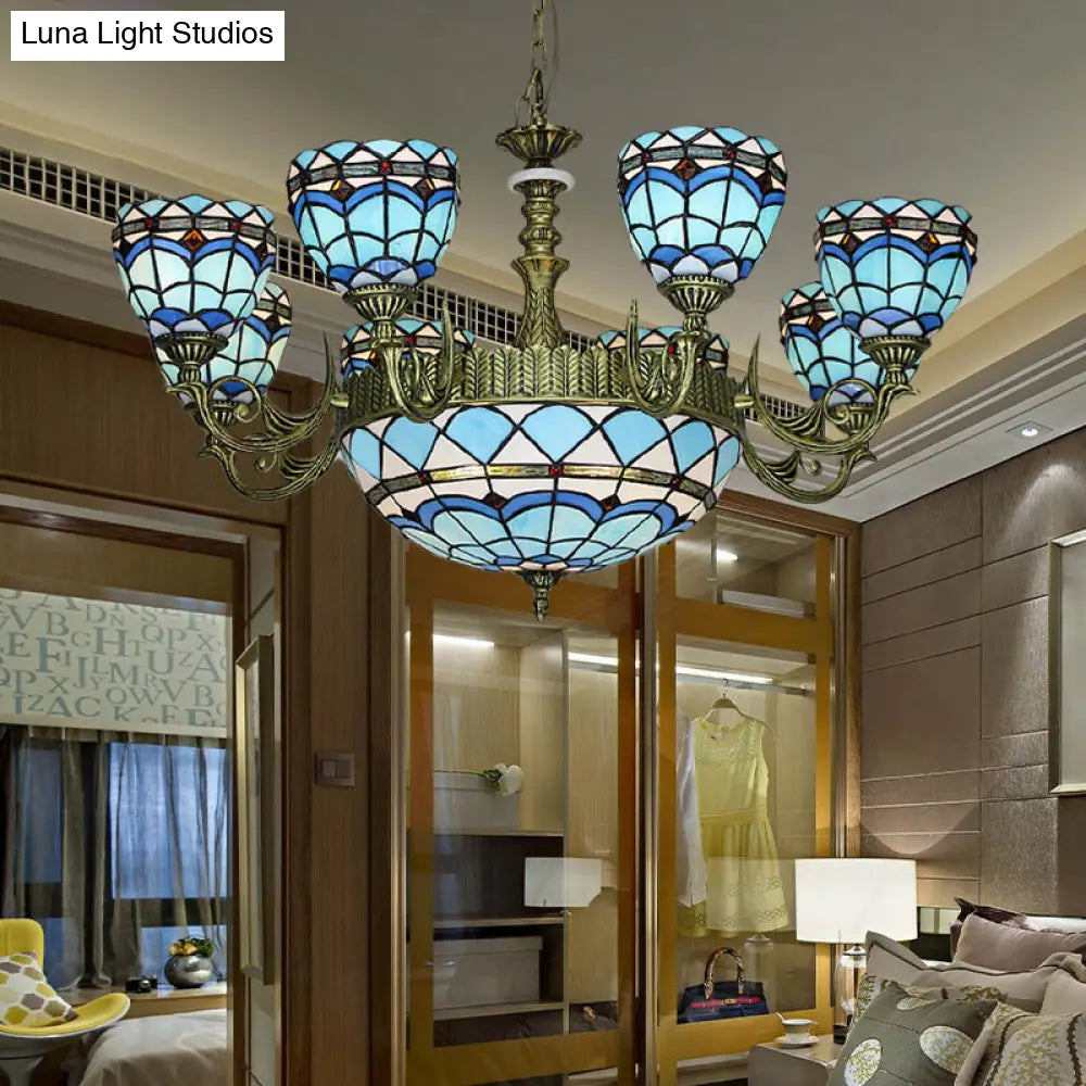 Victorian Blue Cut Glass Chandelier With Curved Arms And 5/9/11 Lights For Bedroom Suspension