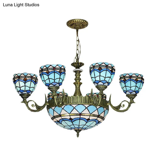 Victorian Blue Glass Chandelier: Curved Arm Suspension Lighting For Bedroom – 5/9/11 Lights