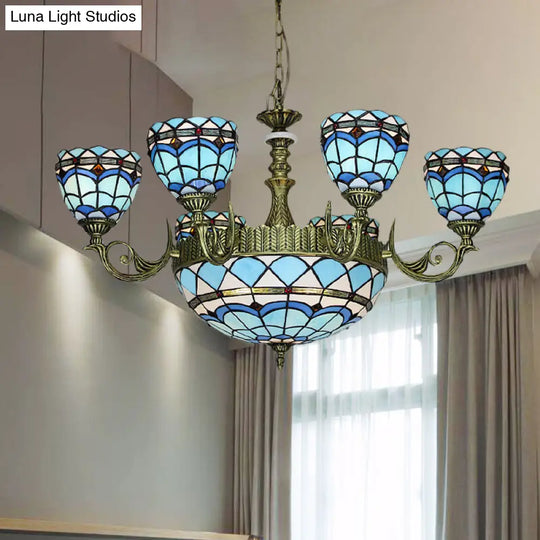 Victorian Blue Cut Glass Chandelier With Curved Arms And 5/9/11 Lights For Bedroom Suspension