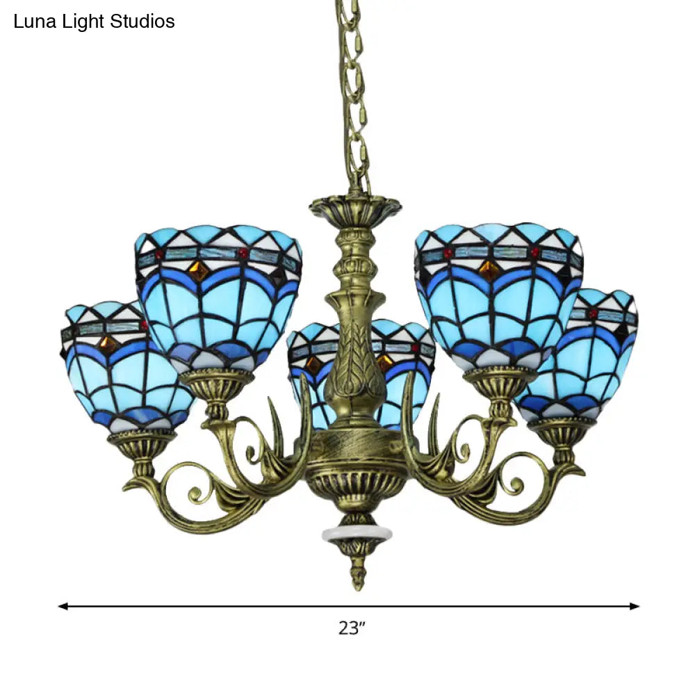 Victorian Blue Glass Chandelier: Curved Arm Suspension Lighting For Bedroom – 5/9/11 Lights