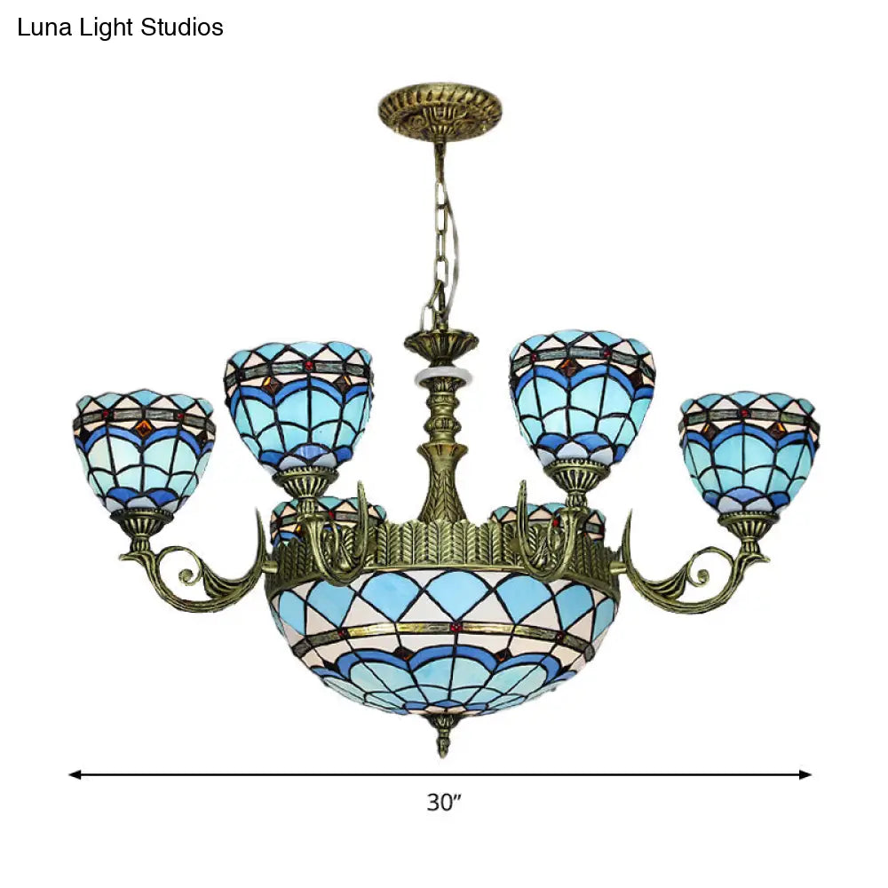 Victorian Blue Glass Chandelier: Curved Arm Suspension Lighting For Bedroom – 5/9/11 Lights