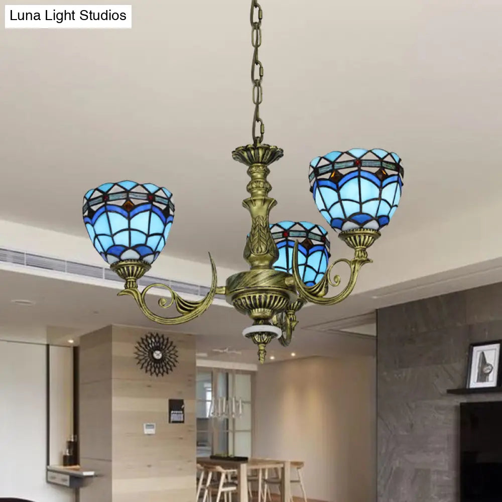 Victorian Blue Glass Chandelier: Curved Arm Suspension Lighting For Bedroom – 5/9/11 Lights