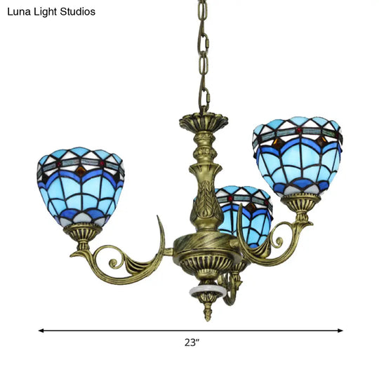 Victorian Blue Glass Chandelier: Curved Arm Suspension Lighting For Bedroom – 5/9/11 Lights