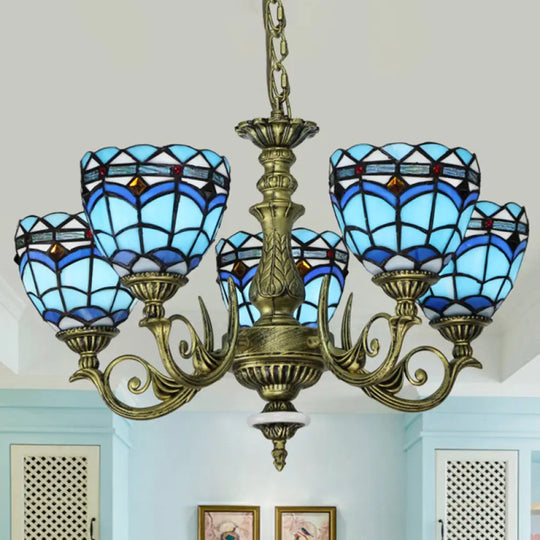 Victorian Blue Glass Chandelier: Curved Arm Suspension Lighting For Bedroom – 5/9/11 Lights 5 /