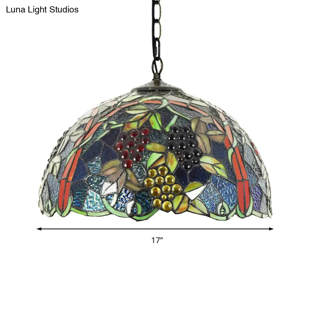 Victorian Blue Stained Glass Hanging Lamp - 1 Head Pendant Light For Bedroom