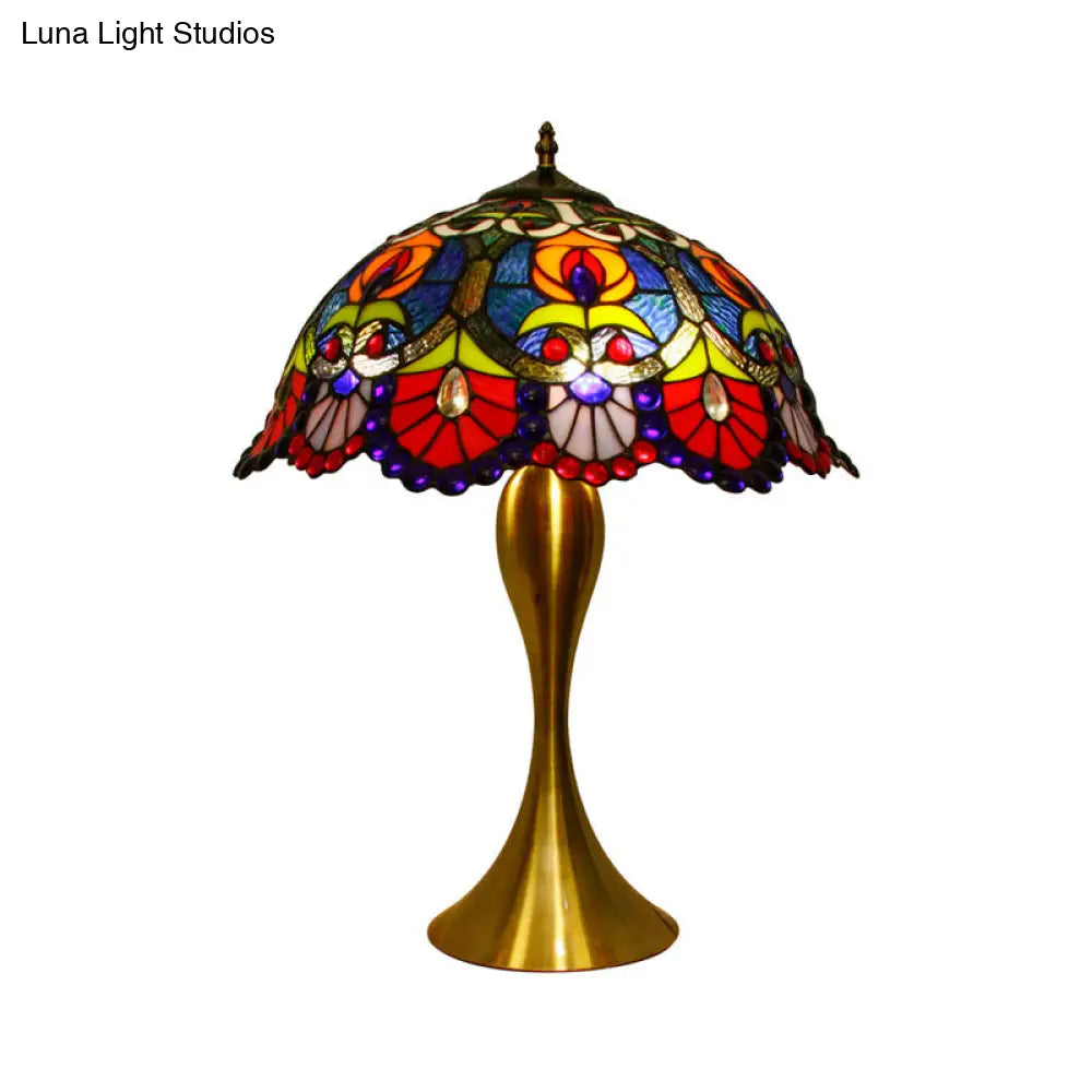 Victorian Brass Pull Chain Table Lamp With Flower Cut Glass Shade: Ideal For Study Rooms