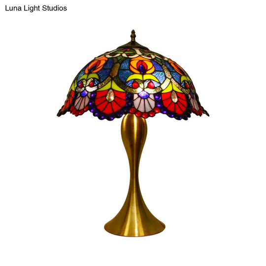 Victorian Brass Pull Chain Table Lamp With Flower Cut Glass Shade: Ideal For Study Rooms