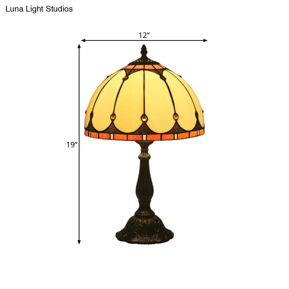 Victorian Brass Reading Lamp: Yellow Glass Dome Task Lighting For Bedroom