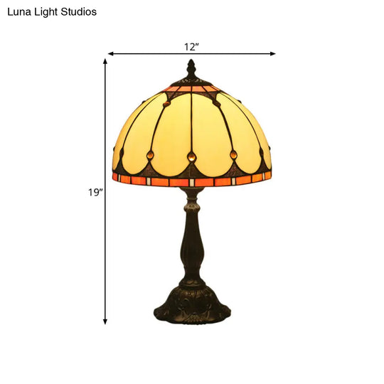 Victorian Brass Reading Lamp: Yellow Glass Dome Task Lighting For Bedroom