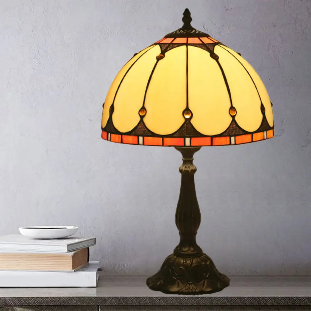 Victorian Brass Reading Lamp: Yellow Glass Dome Task Lighting For Bedroom