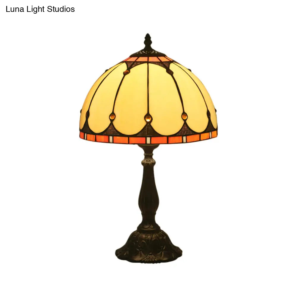 Victorian Brass Reading Lamp: Yellow Glass Dome Task Lighting For Bedroom