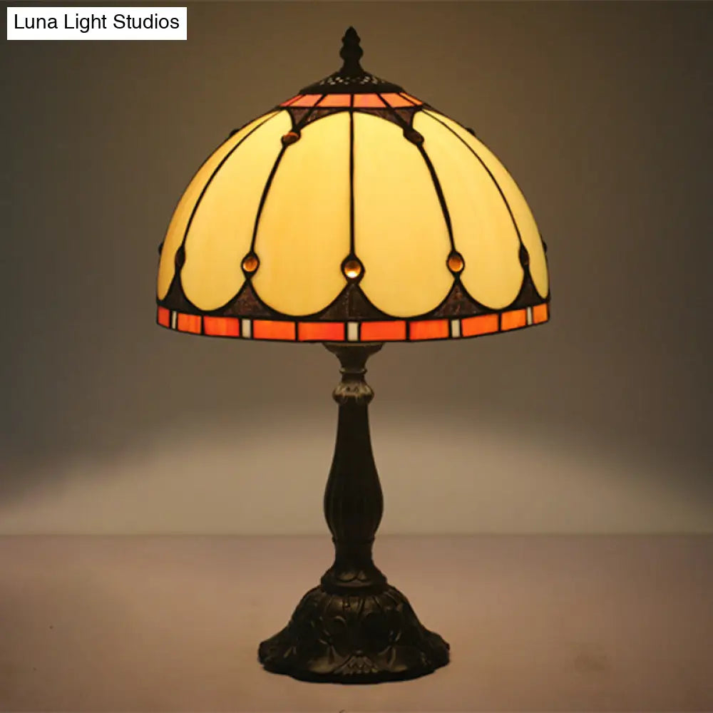 Victorian Brass Reading Lamp: Yellow Glass Dome Task Lighting For Bedroom