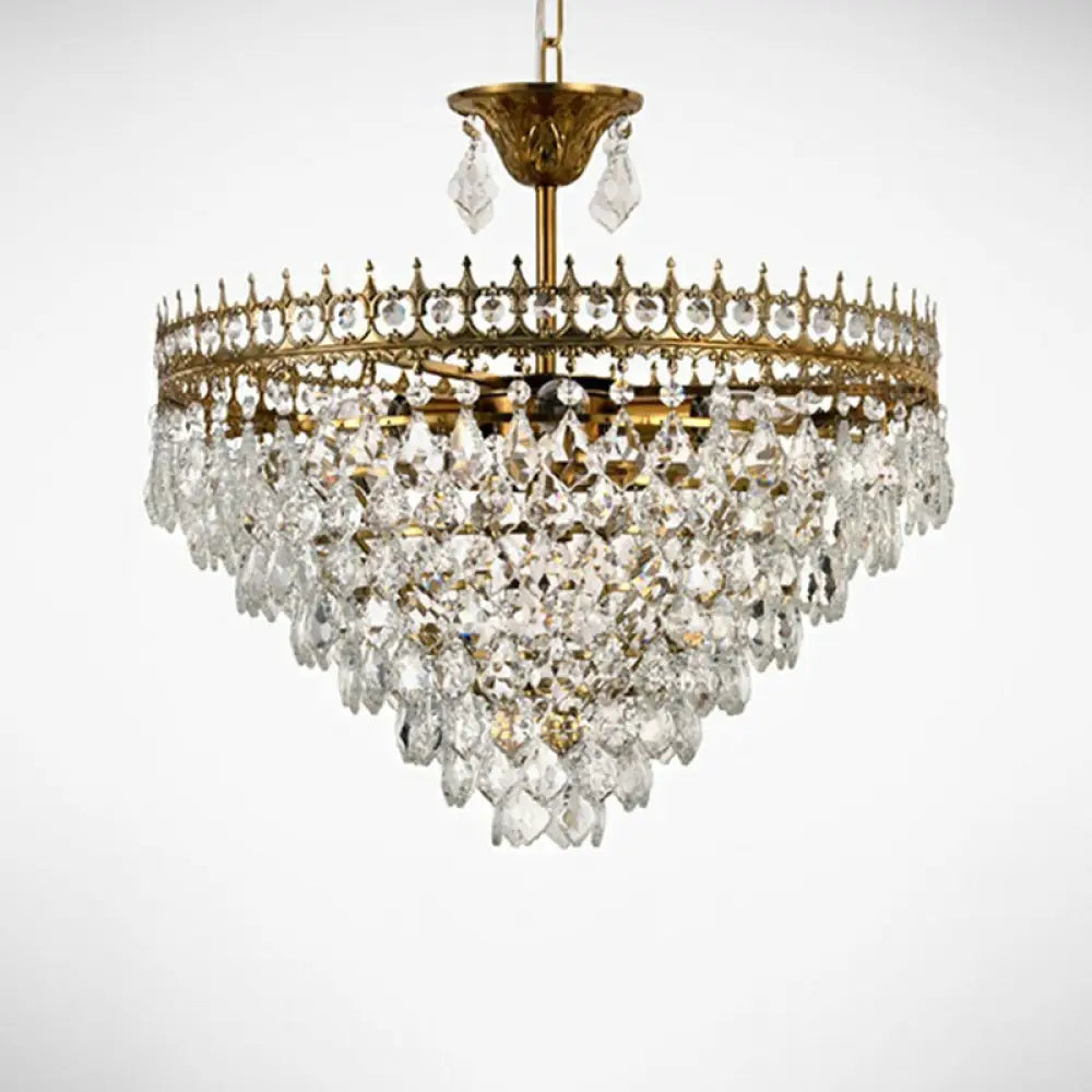 Victorian Clear Teardrop Crystal Chandelier For Living Room - Crown Shaped Hanging Lamp Gold / 19.5