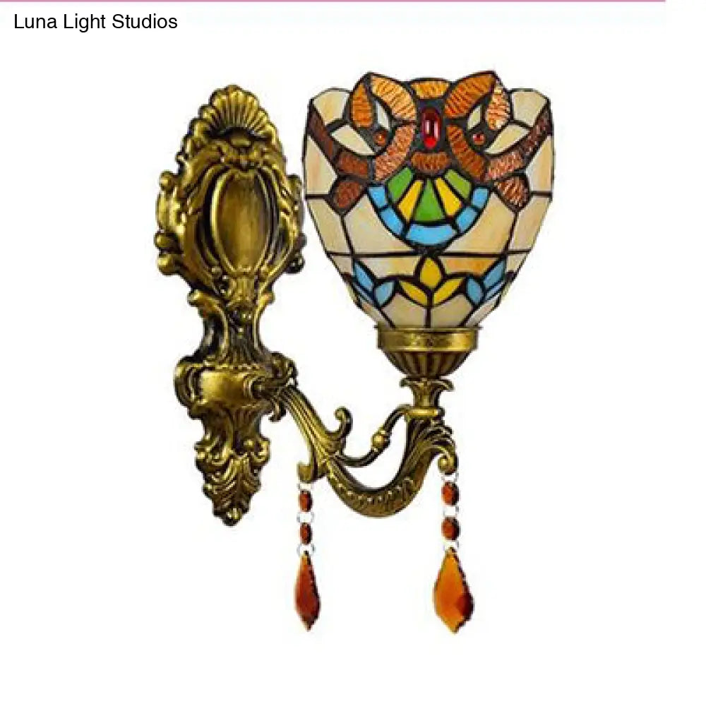 Victorian Crystal Stained Glass Bowl Wall Lighting - 1 Light Mount