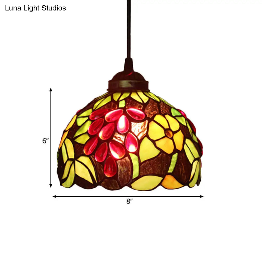 Victorian White/Red/Yellow Cut Glass Pendant Light Kit - Elegant 1-Light Grape/Flower/Diamond