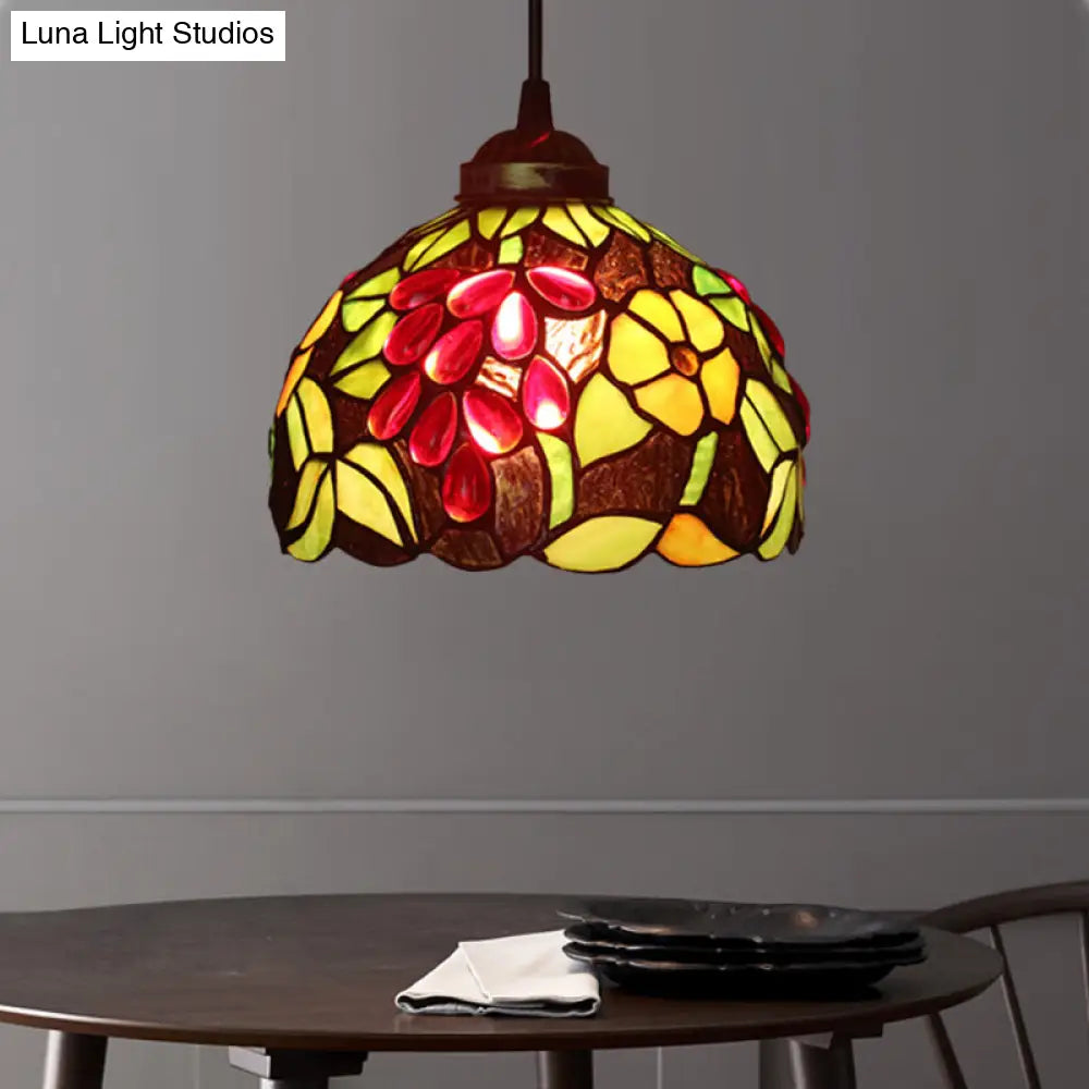 Victorian White/Red/Yellow Cut Glass Pendant Light Kit - Elegant 1-Light Grape/Flower/Diamond