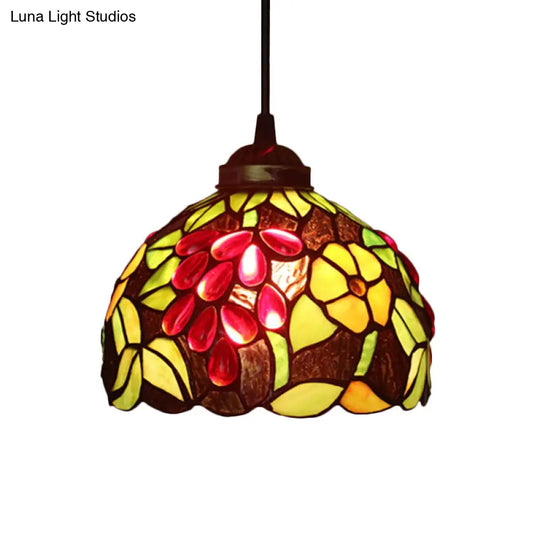 Victorian White/Red/Yellow Cut Glass Pendant Light Kit - Elegant 1-Light Grape/Flower/Diamond