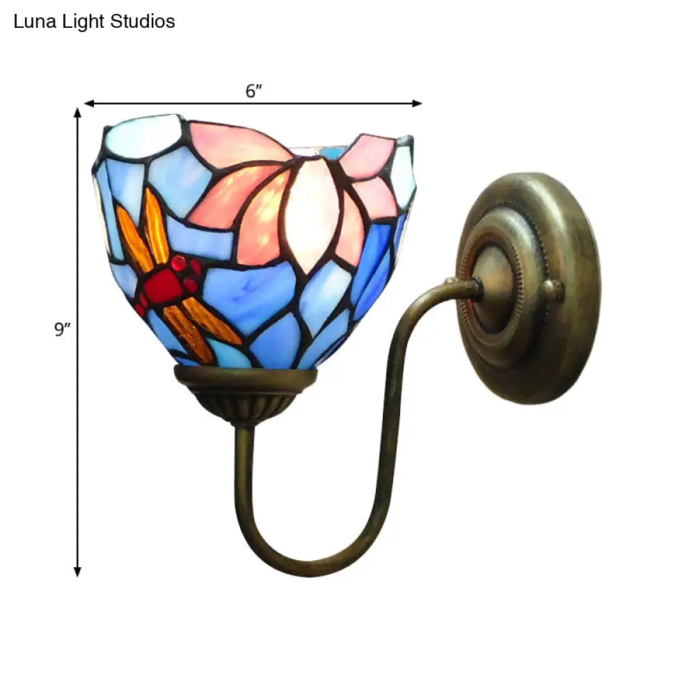 Victorian Dragonfly Stained Glass Wall Sconce With Brass Fixture