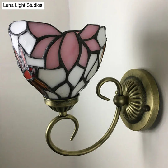 Victorian Dragonfly Stained Glass Wall Sconce With Brass Fixture