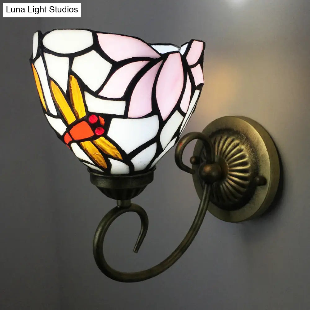 Victorian Dragonfly Stained Glass Wall Sconce With Brass Fixture