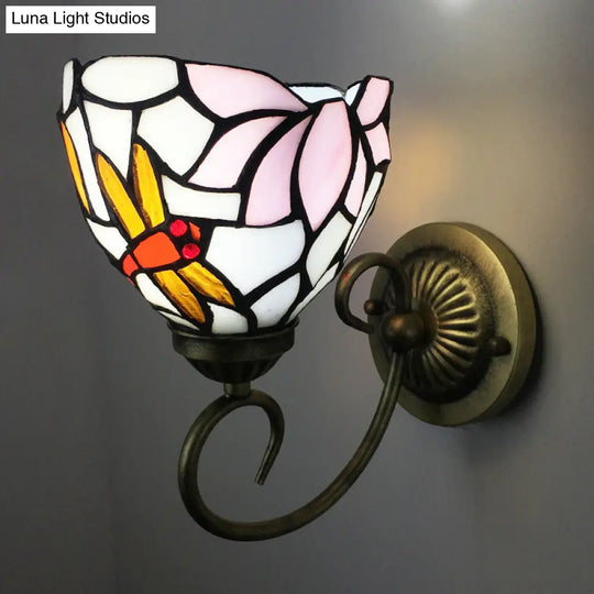 Victorian Dragonfly Stained Glass Wall Sconce With Brass Fixture