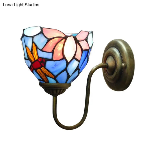 Victorian Dragonfly Stained Glass Wall Sconce With Brass Fixture