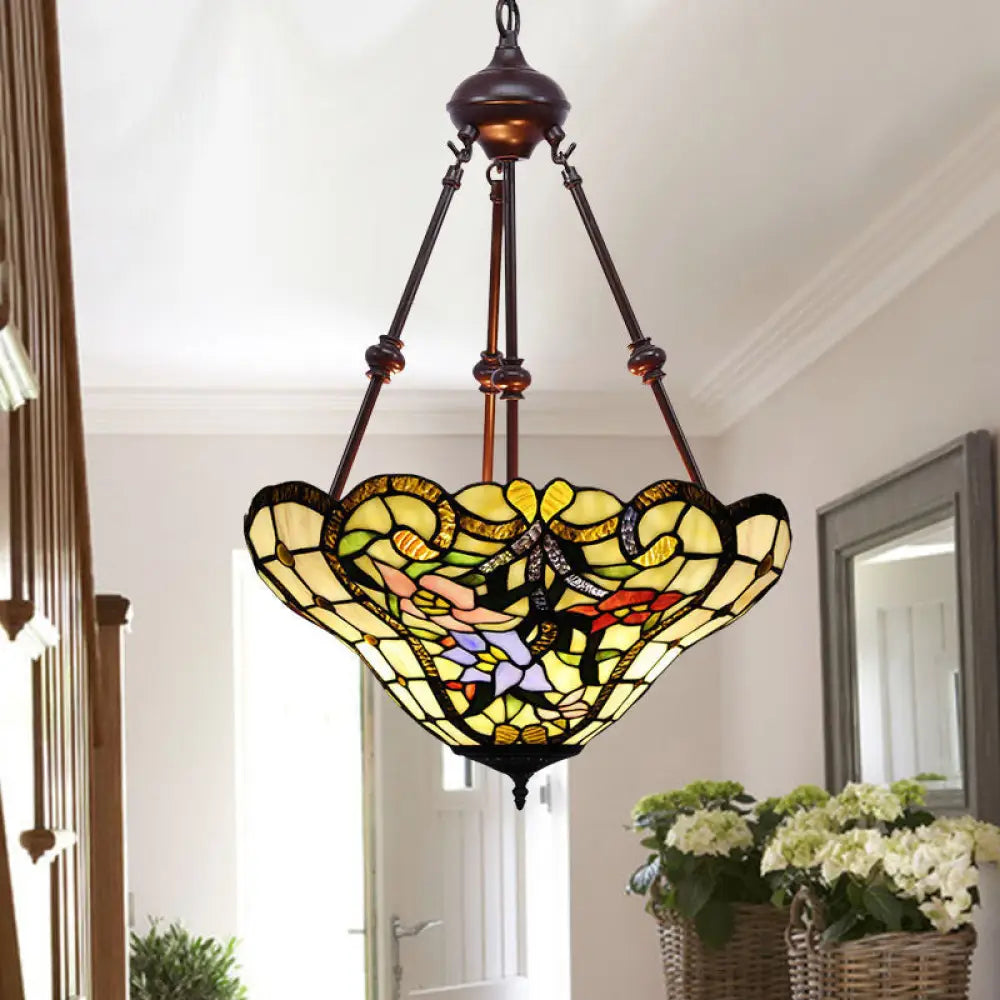 Victorian Flower Hanging Chandelier - Cut Glass Ceiling Lamp (Red/Yellow/Orange) Yellow