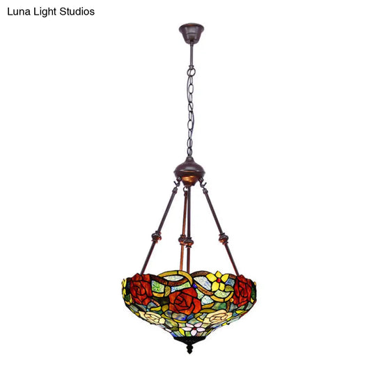 Victorian Flower Hanging Chandelier - Cut Glass Ceiling Lamp (Red/Yellow/Orange)