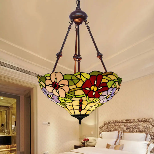 Victorian Flower Hanging Chandelier - Cut Glass Ceiling Lamp (Red/Yellow/Orange) Red-Yellow