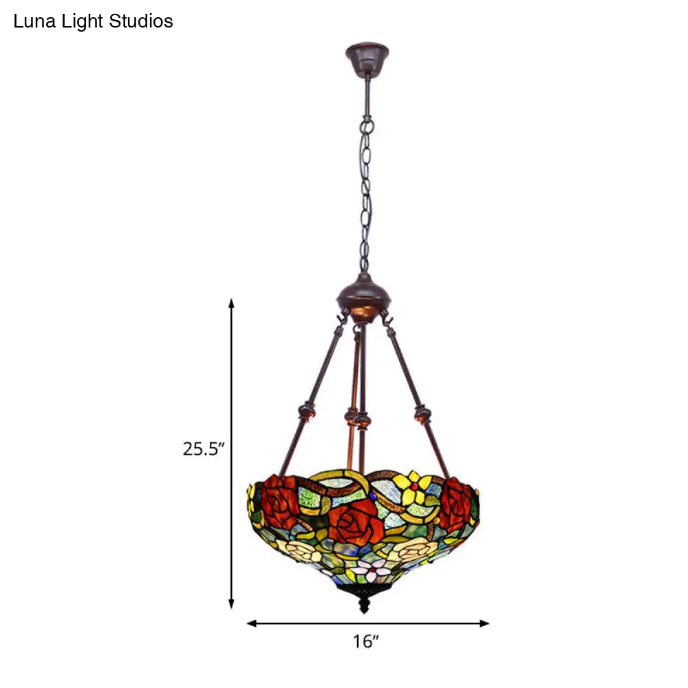 Victorian Flower Hanging Chandelier - Cut Glass Ceiling Lamp (Red/Yellow/Orange)