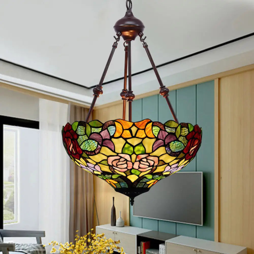 Victorian Flower Hanging Chandelier - Cut Glass Ceiling Lamp (Red/Yellow/Orange) Orange