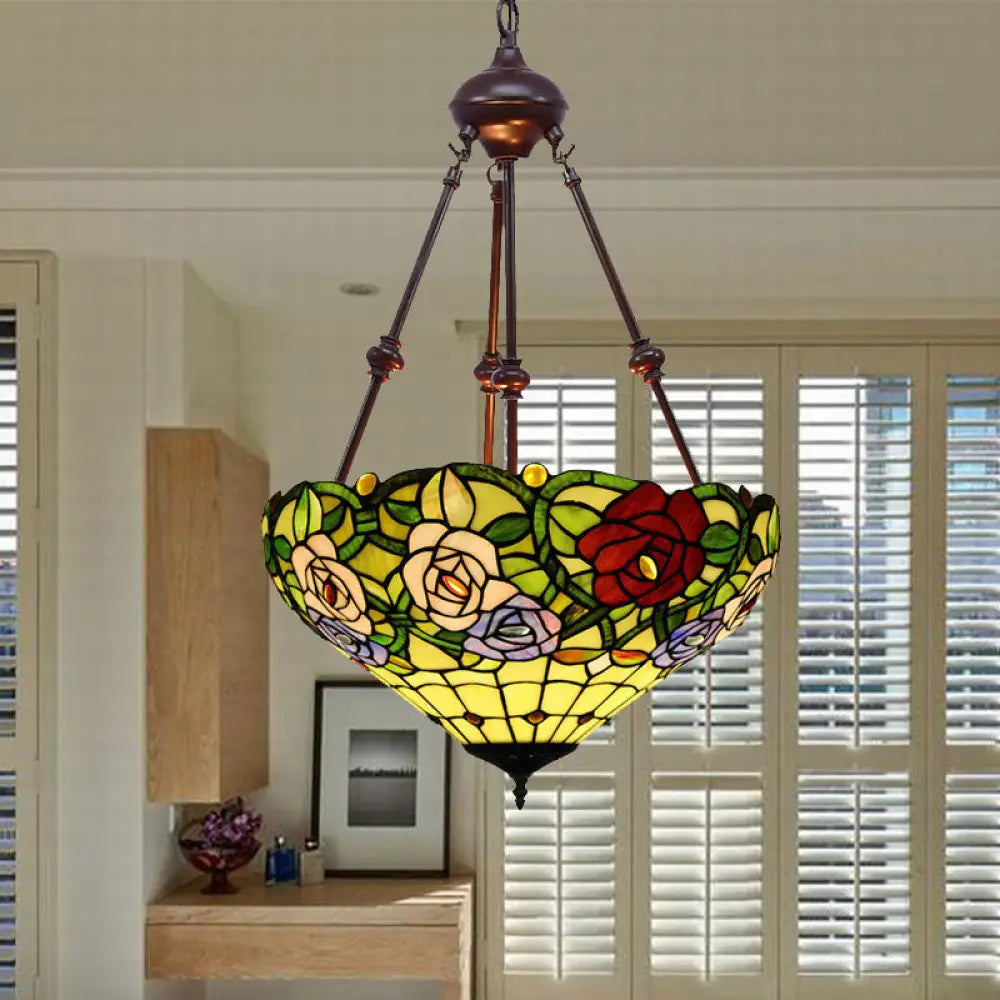 Victorian Flower Hanging Chandelier - Cut Glass Ceiling Lamp (Red/Yellow/Orange) Red