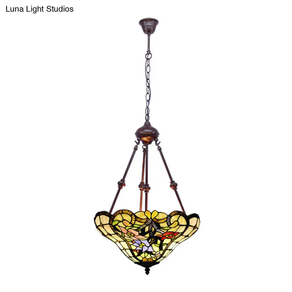 Victorian Flower Hanging Chandelier - Cut Glass Ceiling Lamp (Red/Yellow/Orange)