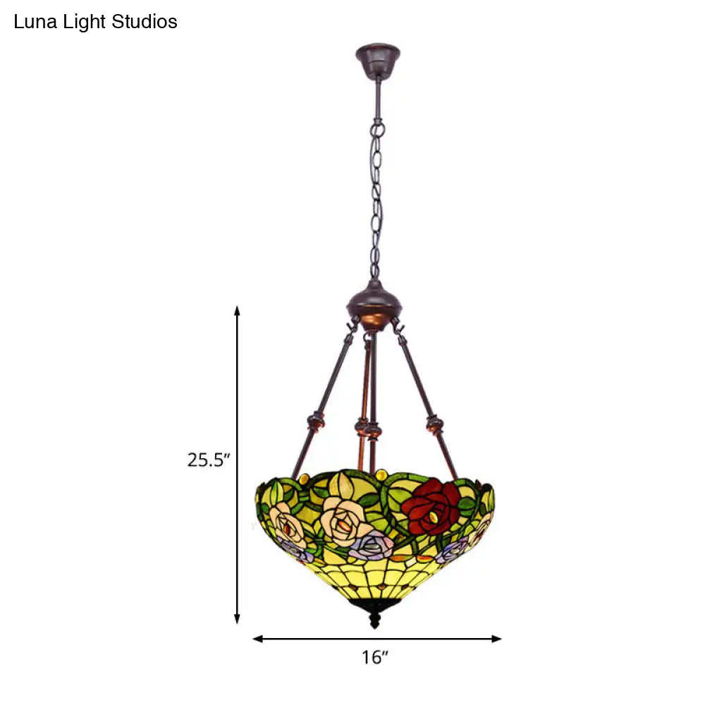 Victorian Flower Hanging Chandelier - Cut Glass Ceiling Lamp (Red/Yellow/Orange)