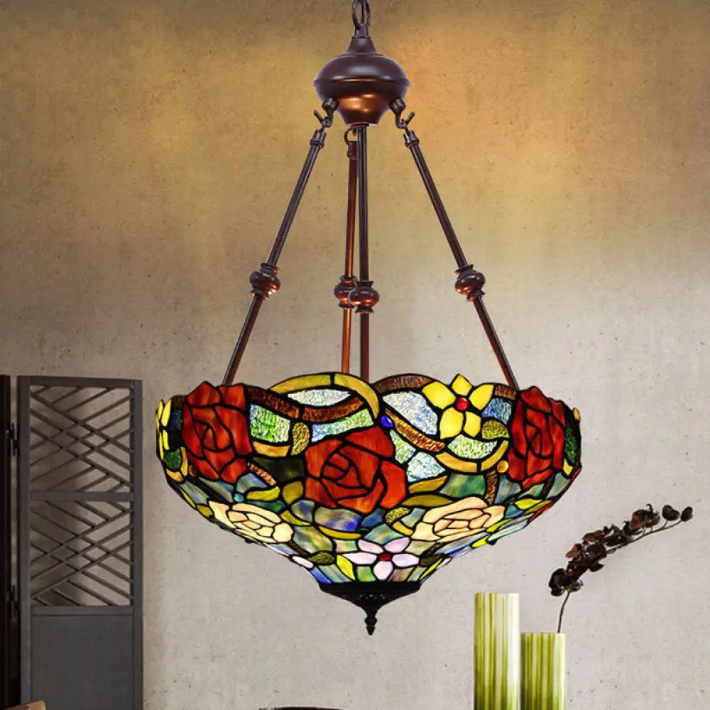 Victorian Flower Hanging Chandelier - Cut Glass Ceiling Lamp (Red/Yellow/Orange) Dark Red