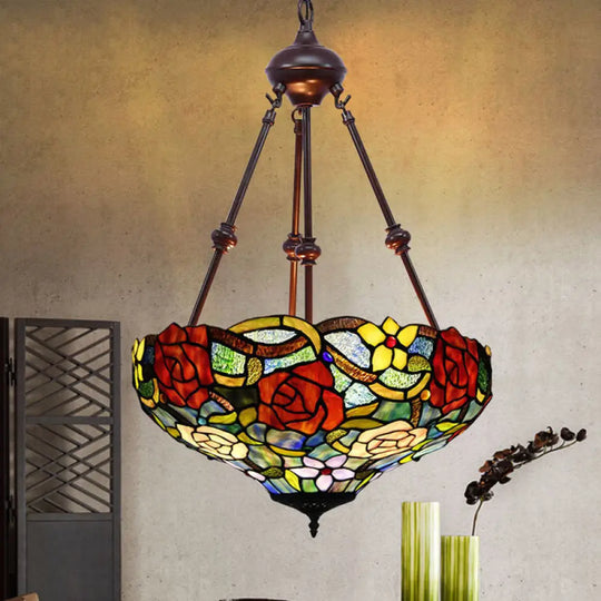 Victorian Flower Hanging Chandelier - Cut Glass Ceiling Lamp (Red/Yellow/Orange) Dark Red