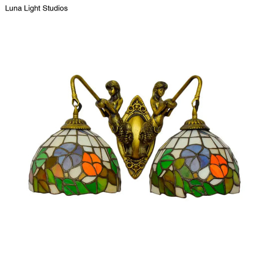 Victorian Glass Wall Mount Sconce Light - 2-Headed Bowl Design Red/Green Ideal For Living Room