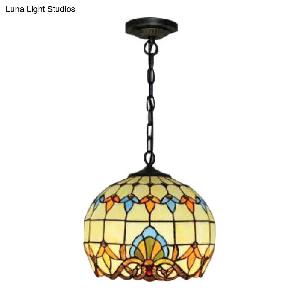 Victorian Globe Pendant Light: Stained Glass 1-Light Hanging With Chain
