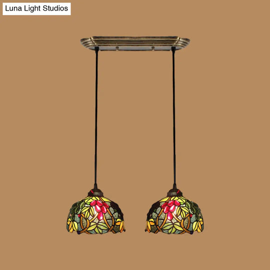 Victorian Pendant Lighting: Green Stained Glass Hanging Barrel Fixture With Grapevine Pattern