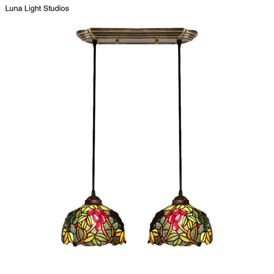 Victorian Pendant Lighting: Green Stained Glass Hanging Barrel Fixture With Grapevine Pattern 2 /