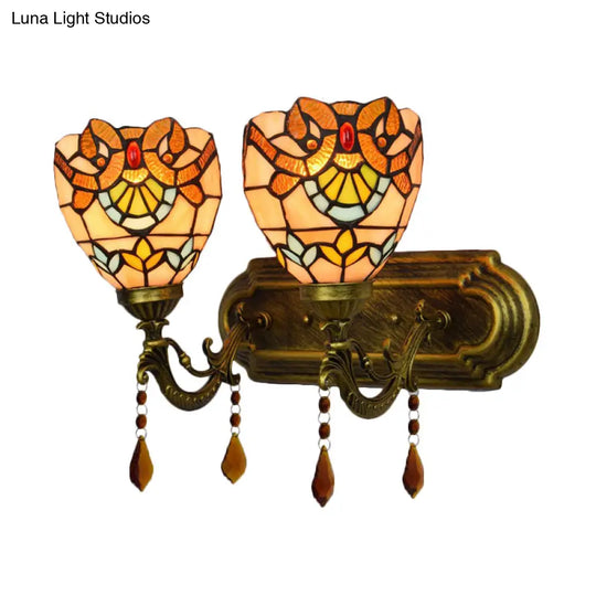 Victorian Inspired Stained Glass Wall Lamp With Agate Accent For Bookstores - 2 Lights By Tiffany