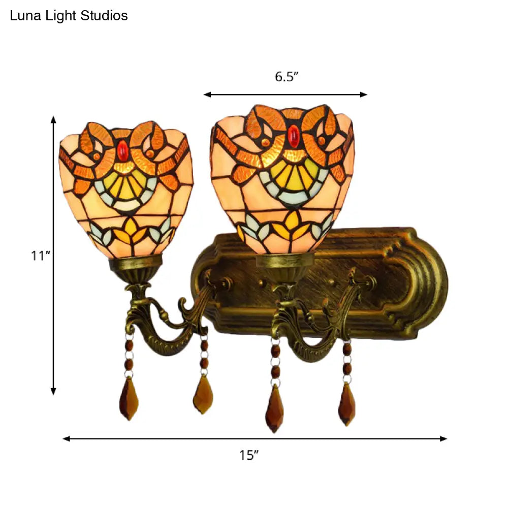 Victorian Inspired Stained Glass Wall Lamp With Agate Accent For Bookstores - 2 Lights By Tiffany