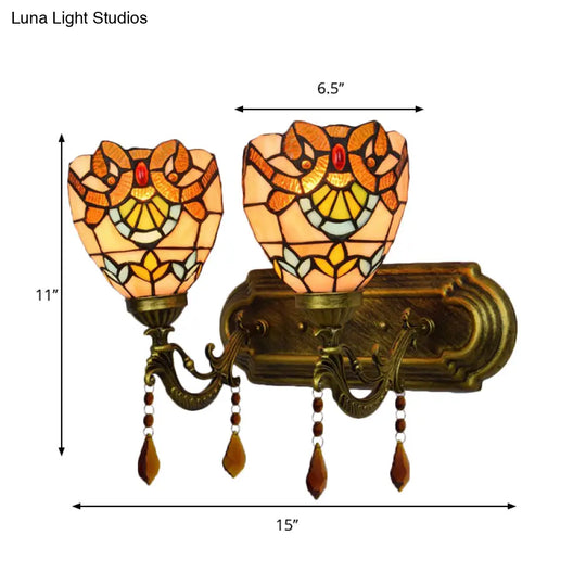 Victorian Inspired Stained Glass Wall Lamp With Agate Accent For Bookstores - 2 Lights By Tiffany