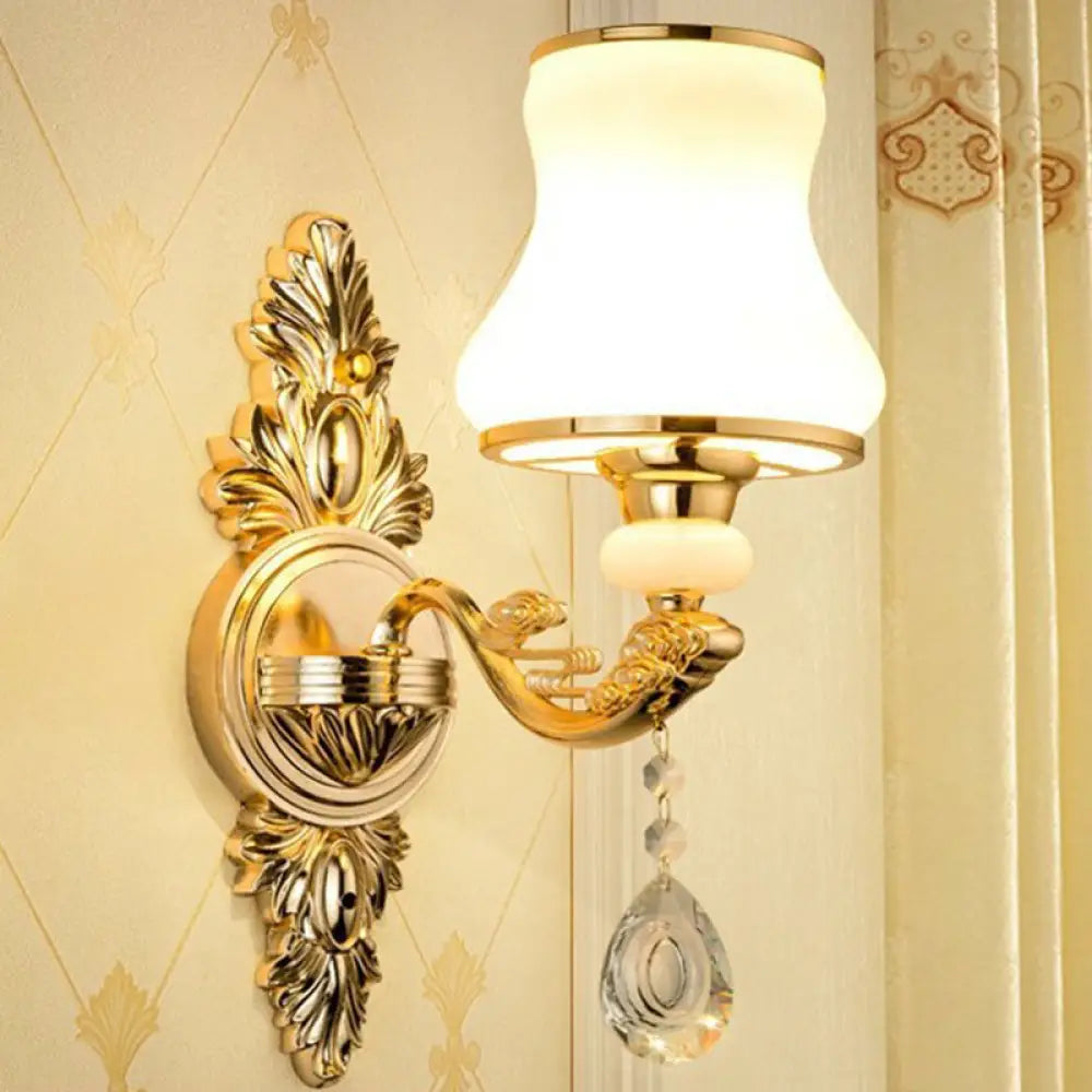 Victorian Metal Wall Sconce With Candlelight Shade And Crystal Décor 1 / Gold Gourd