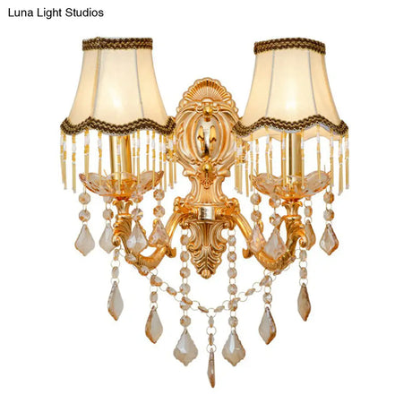 Victorian Metal Wall Sconce With Candlelight Shade And Crystal Décor