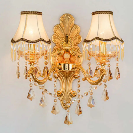 Victorian Metal Wall Sconce With Candlelight Shade And Crystal Décor 2 / Gold Cone