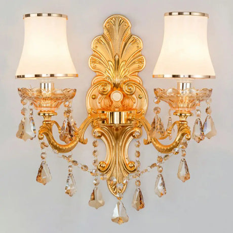 Victorian Metal Wall Sconce With Candlelight Shade And Crystal Décor 2 / Gold Cylinder