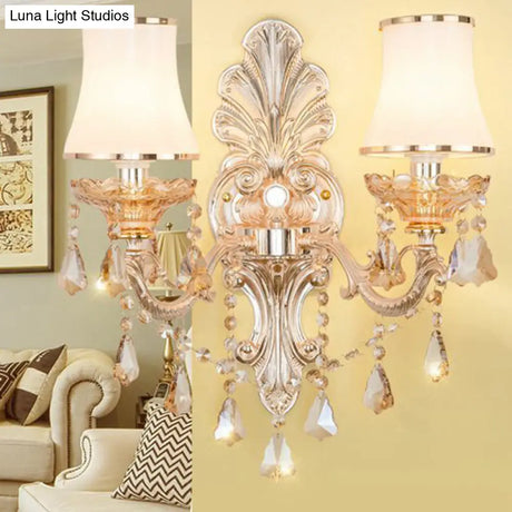 Victorian Metal Wall Sconce With Candlelight Shade And Crystal Décor