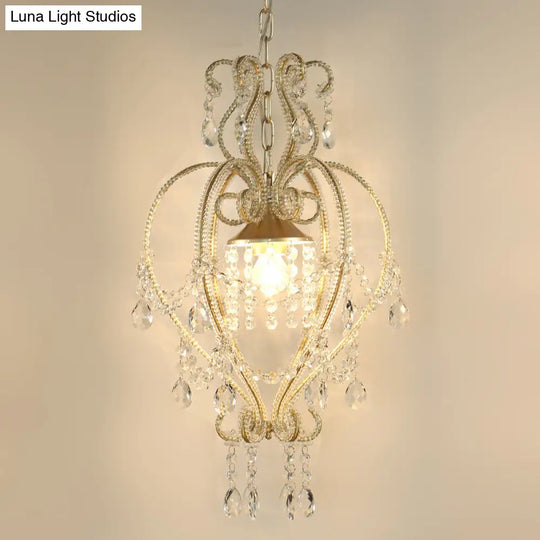 Victorian Scroll Frame Pendant Ceiling Lamp - Single Golden Metallic Light With Crystal Accent Gold